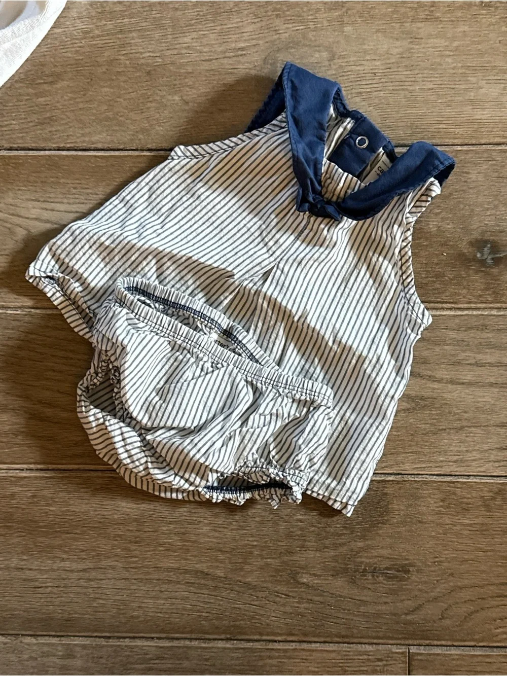 Navy & White Striped Baby Sailor Romper Set